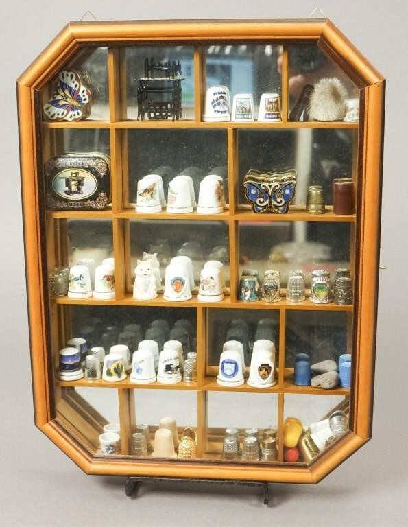 Lot - Sewing Thimble Collection With Display Case