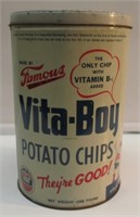 1941 VITA-BOY POTATOE CHIP TIN. 11" TALL. NICE.