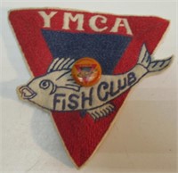 VINTAGE YMCA FISH CLUB PATCH W/PIN. 5" BY 5".
