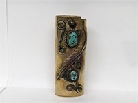 Silver Toned Turquoise Lighter Cover