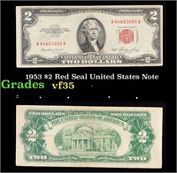 1953 $2 Red Seal United States Note Grades vf++