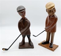 2 Wooden Golfers Carvings