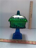 Green blue carnival glass candy dish