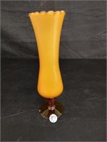 Amber Pedestal Vase VTG  9 1/2\"T