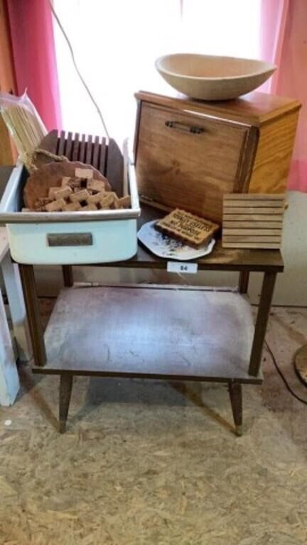 Wooden Bread Box, Stand, Metal Meat Box