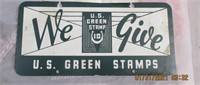 Metal 'We Give US Green Stamps' Sign 9.5 x 4.5