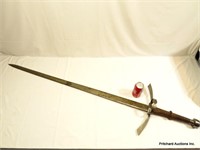 Very Large Vintage Metal Sword With Wood Handle