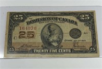 1923 Dominion of Canada 25¢ Banknote
