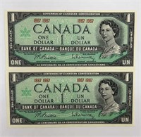 1967 Canada Centennial One Dollar Banknotes (no