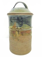 HAND THROWN & SGND CANADIAN ART POTTERY JAR W/ LID