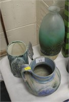 Glass vase &  Pottery jug & vase.