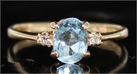 14kt Gold Zales Natural Blue Topaz & Diamond Ring