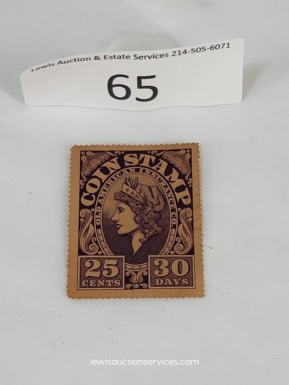 Old American Insurance 25 Cent Coin Stamp