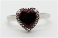 Ruby & Diamond Sterling Silver Ring, size 8