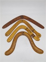 LOT OF 4 WOODEN BOOMERANGES CIRCA 1970S SIGNED