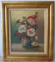 OIL ON CANVAS STILL LIFE W/ FLOWERS, SIGNED