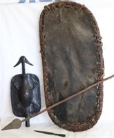 LOT OF 4 ITEMS INC. 2 LEATHER SHIELDS, IRON