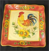 Red Rooster Hand Painted Platter by Maxcera
