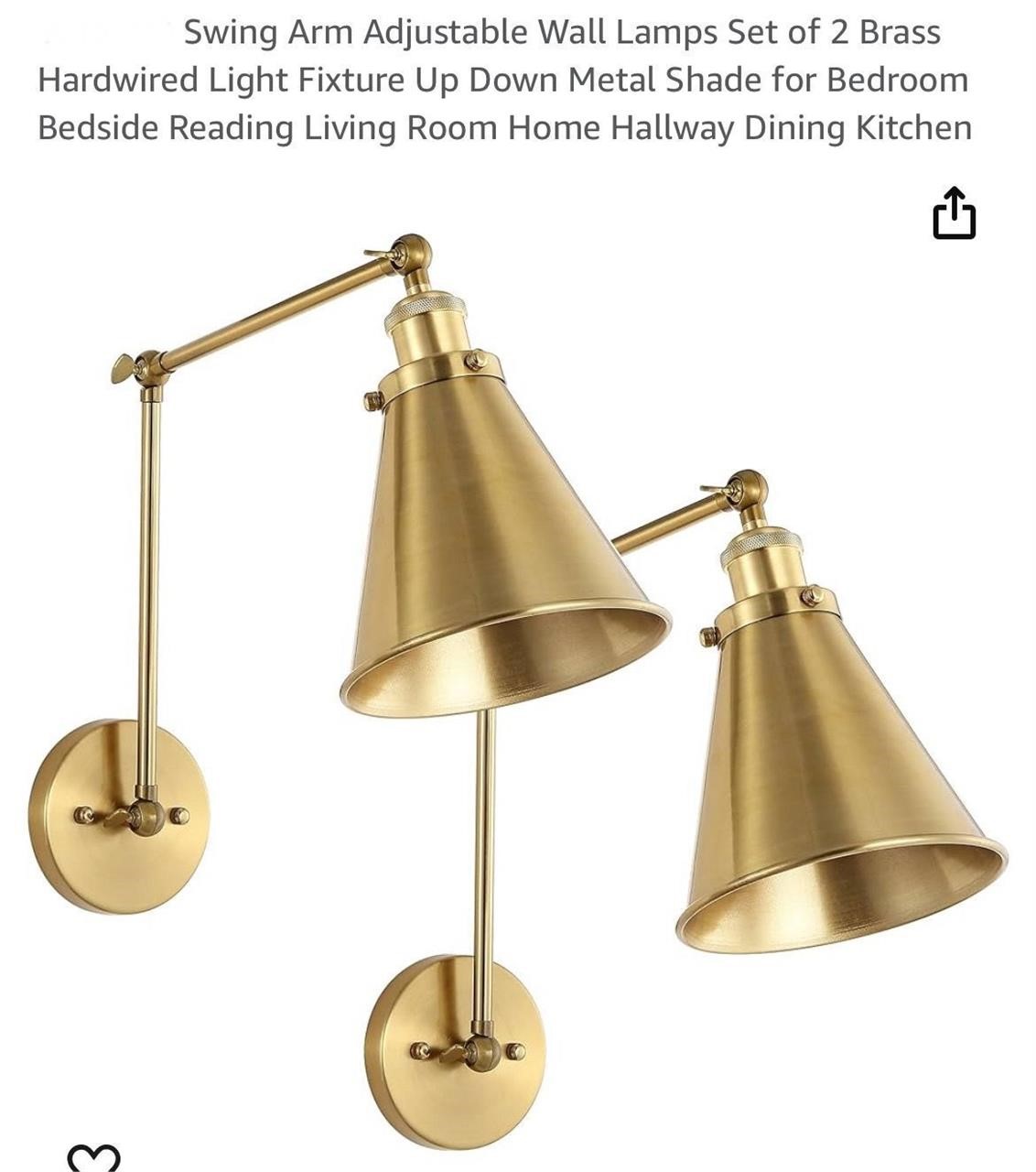 Swing Arm Adjustable Wall Lamps Set of 2 Brass