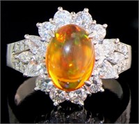 Platinum 3.52 ct Natural Opal & Diamond Ring