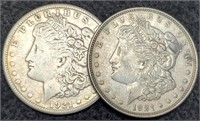 (2) 1921 Morgan Silver Dollar P&S