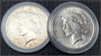 (2) 1923 Peace Silver Dollar P&S AU