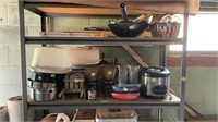 Shelves with stainless appliances, rice cooker,