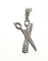 Silver Diamond Cut Barber Scissors Pendant