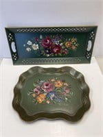 PAIR OF 2 SIGNED & PAINTED TOLLWARE TRAYS