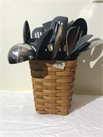 Longaberger Basket with Assorted Kitchen Utensils