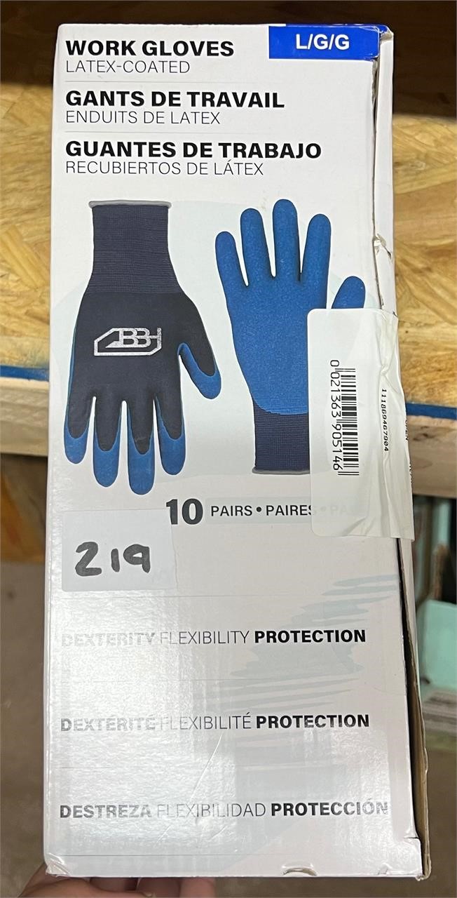 Work Gloves L, Latex Coated, 10pk