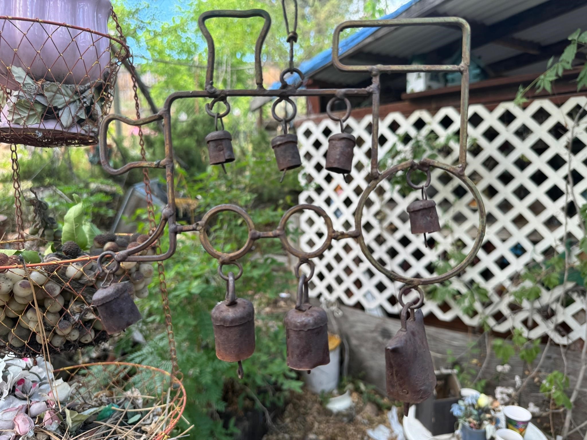 Rusty Metal Outdoor Bells Hanging Deco