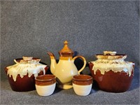 Stoneware Jars, Teapot, Stoneware Cups