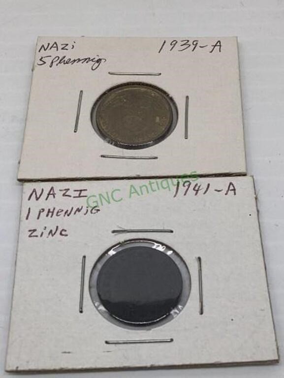 Coins - 1939 A German 5 phennig and a 1941A
