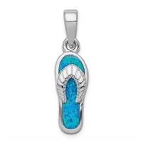 Sterling Silver Created Blue  Opal Sandal Pendant
