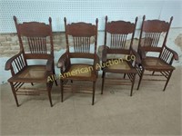 SET OF 4  ANTQ OAK DOUBLE PRESSED BACK ARM CHAIRS