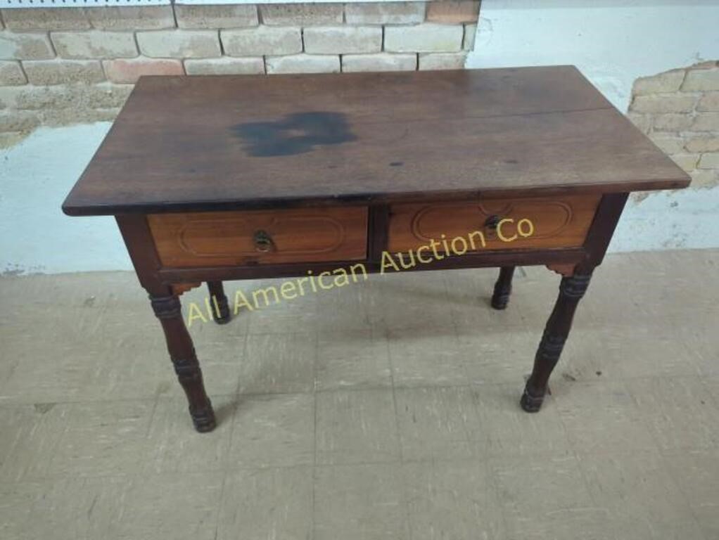 ANTIQUE WALNUT TABLE WITH 2 DRAWERS