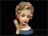 Ardco Dallas Lady Head Vase Blue Outfit W/Pearls