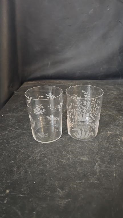 Etched Victorian Jelly Jars Set of 2