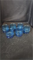 Anchor Hocking Rain Flower Blue Juice Glasses