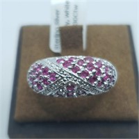 Silver Ruby and White Topaz Ring SZ. 7.5