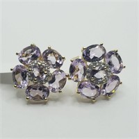 Silver Pink Amethyst and White Topaz Earrings