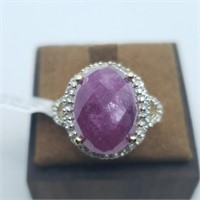 Silver Pink Sapphire White Topaz Ring SZ. 7