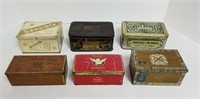 6 Vintage Hinged Top Rectangle Tobacco Tins
