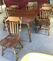 Solid Knotty Pine Table With Six Chair, 2 Leafs