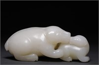 Chinese Hetian Jade Carved Female Bear