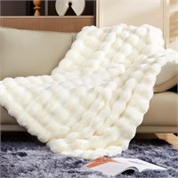 Faux Rabbit Fur Blanket Beige - 50x60 inches