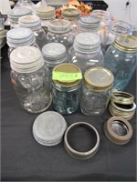 15 Vintage Canning Jars and Assorted Lids/Rings (M