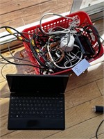 Basket of Electronic Wires & Notebook