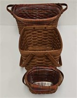 (3) Rich Brown Longaberger Baskets